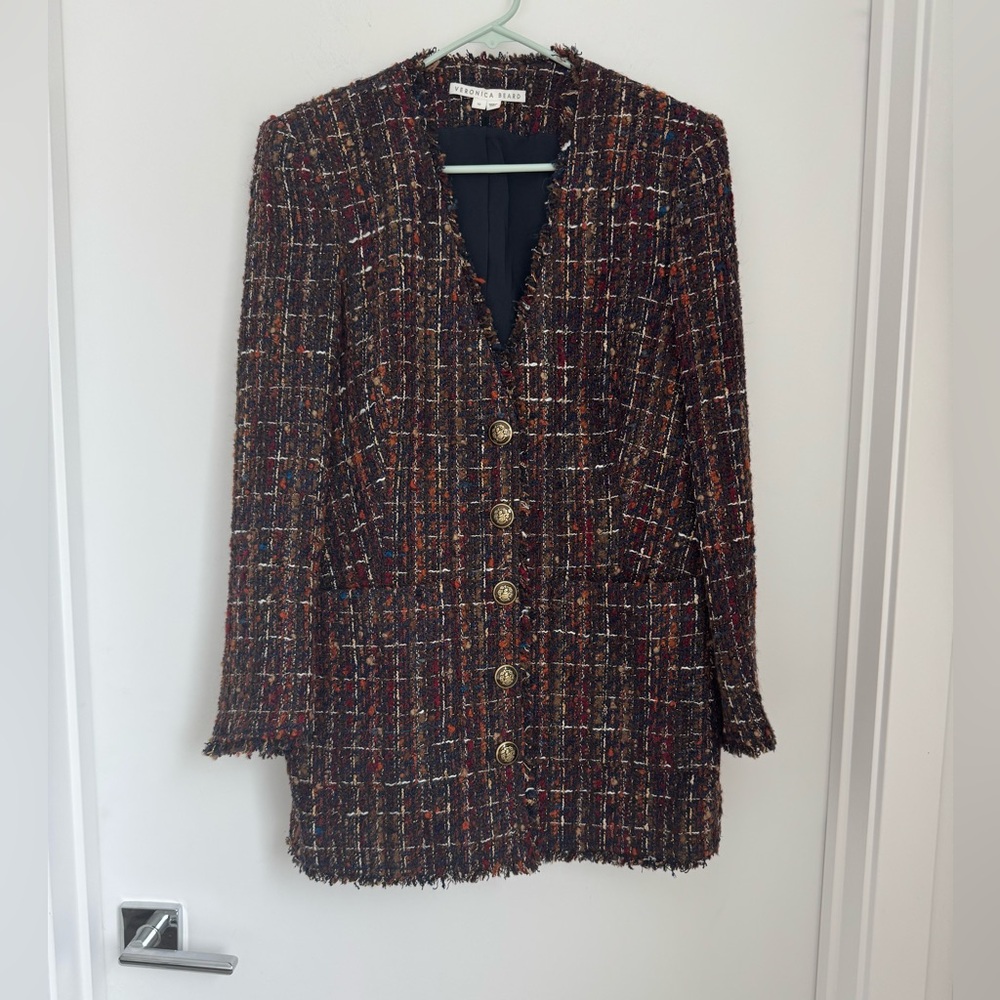 Veronica Beard 10 Doris Tweed Dickey Jacket Navy Multi Rust - Picture 4 of 10